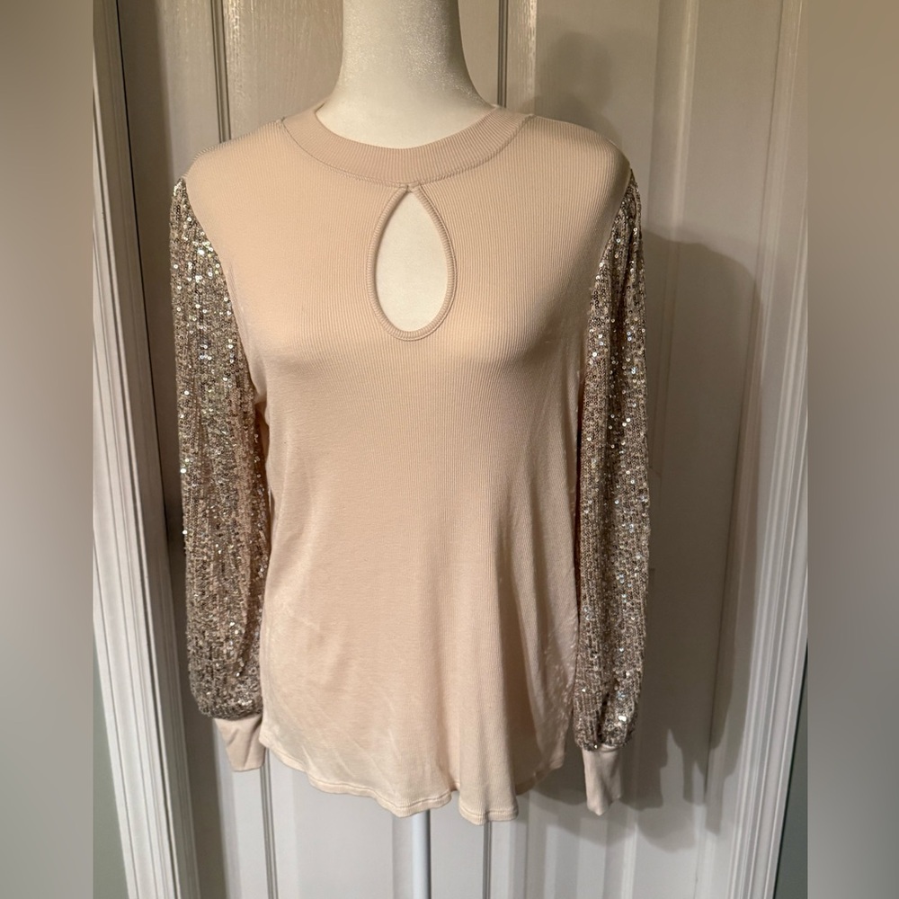 Maurices Cream Top with Sequin Sleeves-Size Medium